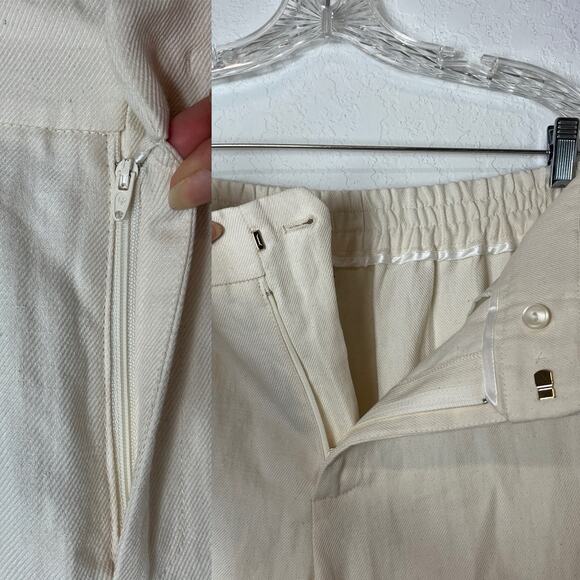Twinset Linen Twill Cargo Trousers Ivory Cotton & Linen Pants, size IT 44/US M - Picture 3 of 9